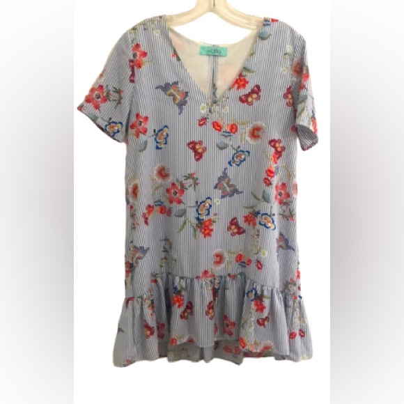 Karlie Dresses & Skirts - NWOT KARLIE Floral Striped BoHo Ruffle Hem Dress|